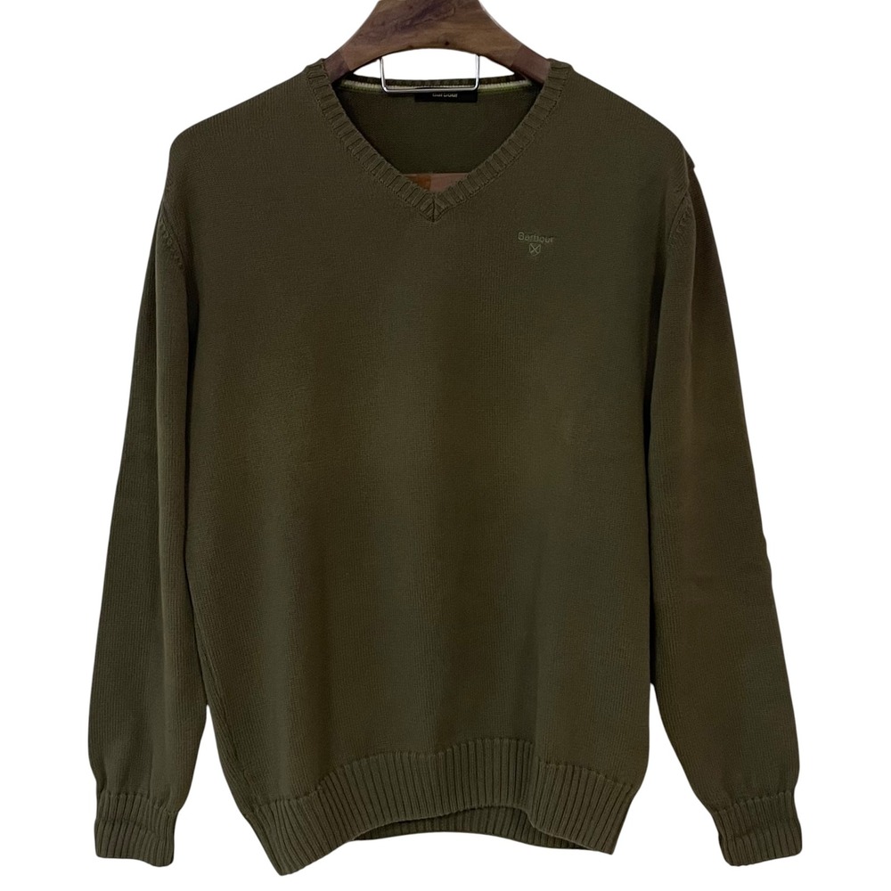 Barbour‎ Mens Classic Cotton V Neck Sweater Olive Green Golf Preppy Career L